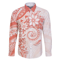 Polynesian Pattern With Plumeria Flowers Family Matching Puletasi and Hawaiian Shirt Orange Peach LT05 Dad's Shirt - Long Sleeve Peach - Polynesian Pride