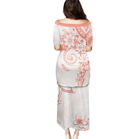 Polynesian Pattern With Plumeria Flowers Family Matching Puletasi and Hawaiian Shirt Orange Peach LT05 - Polynesian Pride
