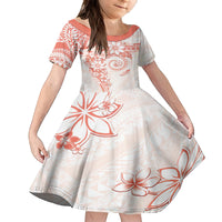 Polynesian Pattern With Plumeria Flowers Family Matching Summer Maxi Dress and Hawaiian Shirt Orange Peach LT05 Daughter's Dress Peach - Polynesian Pride