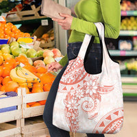Polynesian Pattern With Plumeria Flowers Grocery Bag Orange Peach