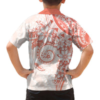 Polynesian Pattern With Plumeria Flowers Kid Hawaiian Shirt Orange Peach