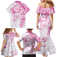 Polynesian Pattern With Plumeria Flowers Family Matching Mermaid Dress and Hawaiian Shirt Pink LT05 - Polynesian Pride