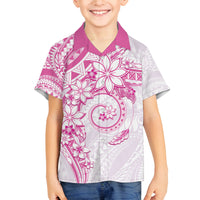 Polynesian Pattern With Plumeria Flowers Family Matching Off Shoulder Short Dress and Hawaiian Shirt Pink LT05 Son's Shirt Pink - Polynesian Pride