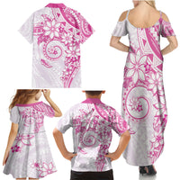 Polynesian Pattern With Plumeria Flowers Family Matching Summer Maxi Dress and Hawaiian Shirt Pink LT05 - Polynesian Pride