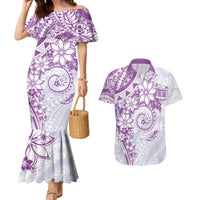 Polynesian Pattern With Plumeria Flowers Couples Matching Mermaid Dress and Hawaiian Shirt Purple LT05 Purple - Polynesian Pride