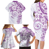 Polynesian Pattern With Plumeria Flowers Family Matching Long Sleeve Bodycon Dress and Hawaiian Shirt Purple LT05 - Polynesian Pride
