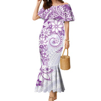Polynesian Pattern With Plumeria Flowers Family Matching Mermaid Dress and Hawaiian Shirt Purple LT05 Mom's Dress Purple - Polynesian Pride