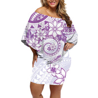 Polynesian Pattern With Plumeria Flowers Family Matching Off Shoulder Short Dress and Hawaiian Shirt Purple LT05 Mom's Dress Purple - Polynesian Pride