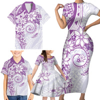Polynesian Pattern With Plumeria Flowers Family Matching Short Sleeve Bodycon Dress and Hawaiian Shirt Purple LT05 - Polynesian Pride