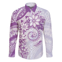 Polynesian Pattern With Plumeria Flowers Family Matching Summer Maxi Dress and Hawaiian Shirt Purple LT05 Dad's Shirt - Long Sleeve Purple - Polynesian Pride