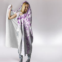 Polynesian Pattern With Plumeria Flowers Hooded Blanket Purple