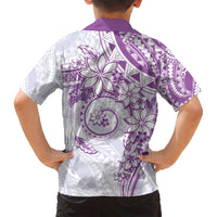Polynesian Pattern With Plumeria Flowers Kid Hawaiian Shirt Purple