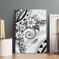 Polynesian Pattern With Plumeria Flowers Canvas Wall Art White