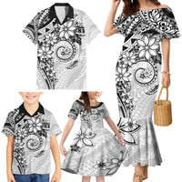 Polynesian Pattern With Plumeria Flowers Family Matching Mermaid Dress and Hawaiian Shirt White LT05 - Polynesian Pride