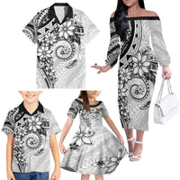 Polynesian Pattern With Plumeria Flowers Family Matching Off The Shoulder Long Sleeve Dress and Hawaiian Shirt White LT05 - Polynesian Pride