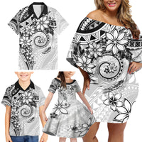 Polynesian Pattern With Plumeria Flowers Family Matching Off Shoulder Short Dress and Hawaiian Shirt White LT05 - Polynesian Pride