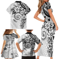 Polynesian Pattern With Plumeria Flowers Family Matching Short Sleeve Bodycon Dress and Hawaiian Shirt White LT05 - Polynesian Pride