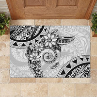 Polynesian Pattern With Plumeria Flowers Rubber Doormat White