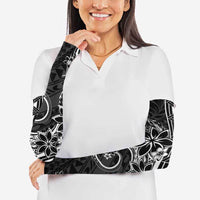 Polynesian Pattern With Plumeria Flowers Arm Sleeves Black - Polynesian Pride