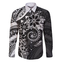 Polynesian Pattern With Plumeria Flowers Family Matching Mermaid Dress and Hawaiian Shirt Black LT05 Dad's Shirt - Long Sleeve Black - Polynesian Pride