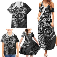Polynesian Pattern With Plumeria Flowers Family Matching Summer Maxi Dress and Hawaiian Shirt Black LT05 - Polynesian Pride