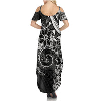 Polynesian Pattern With Plumeria Flowers Family Matching Summer Maxi Dress and Hawaiian Shirt Black LT05 - Polynesian Pride