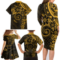 Polynesian Sunset Plumeria Family Matching Long Sleeve Bodycon Dress and Hawaiian Shirt Gold Polynesian Tattoo LT05 - Polynesian Pride