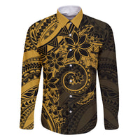 Polynesian Sunset Plumeria Family Matching Off The Shoulder Long Sleeve Dress and Hawaiian Shirt Gold Polynesian Tattoo LT05 Dad's Shirt - Long Sleeve Gold - Polynesian Pride