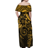 Polynesian Sunset Plumeria Family Matching Off Shoulder Maxi Dress and Hawaiian Shirt Gold Polynesian Tattoo LT05 - Polynesian Pride