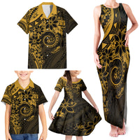 Polynesian Sunset Plumeria Family Matching Tank Maxi Dress and Hawaiian Shirt Gold Polynesian Tattoo LT05 - Polynesian Pride
