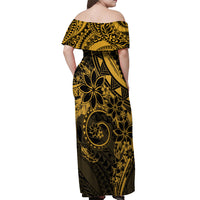 Polynesian Sunset Plumeria Off Shoulder Maxi Dress Gold Polynesian Tattoo
