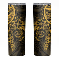 Gold Polynesian Pattern With Plumeria Flowers Skinny Tumbler