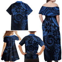 Polynesian Sunset Plumeria Family Matching Off Shoulder Maxi Dress and Hawaiian Shirt Navy Polynesian Tattoo LT05 - Polynesian Pride
