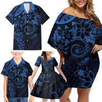 Polynesian Sunset Plumeria Family Matching Off Shoulder Short Dress and Hawaiian Shirt Navy Polynesian Tattoo LT05 - Polynesian Pride