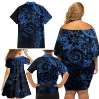 Polynesian Sunset Plumeria Family Matching Off Shoulder Short Dress and Hawaiian Shirt Navy Polynesian Tattoo LT05 - Polynesian Pride