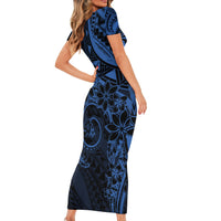 Polynesian Sunset Plumeria Short Sleeve Bodycon Dress Navy Polynesian Tattoo