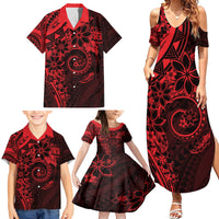 Polynesian Sunset Plumeria Family Matching Summer Maxi Dress and Hawaiian Shirt Red Polynesian Tattoo LT05 - Polynesian Pride