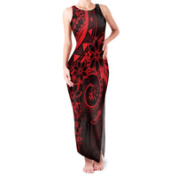 Polynesian Sunset Plumeria Family Matching Tank Maxi Dress and Hawaiian Shirt Red Polynesian Tattoo LT05 Mom's Dress Red - Polynesian Pride