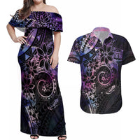 Polynesian Sunset Plumeria Couples Matching Off Shoulder Maxi Dress and Hawaiian Shirt Galaxy Polynesian Tattoo LT05 Galaxy - Polynesian Pride