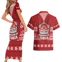 Tonga King Tupou VI Day Couples Matching Short Sleeve Bodycon Dress and Hawaiian Shirt Traditional Tongan Kupesi Pattern LT05 - Polynesian Pride