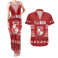 Tonga King Tupou VI Day Couples Matching Tank Maxi Dress and Hawaiian Shirt Traditional Tongan Kupesi Pattern LT05 Red - Polynesian Pride