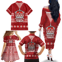 Tonga King Tupou VI Day Family Matching Off The Shoulder Long Sleeve Dress and Hawaiian Shirt Traditional Tongan Kupesi Pattern LT05 - Polynesian Pride