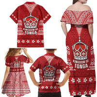 Tonga King Tupou VI Day Family Matching Off Shoulder Maxi Dress and Hawaiian Shirt Traditional Tongan Kupesi Pattern LT05 - Polynesian Pride