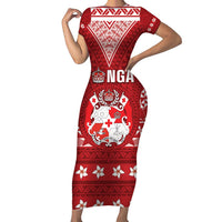 Tonga King Tupou VI Day Family Matching Short Sleeve Bodycon Dress and Hawaiian Shirt Traditional Tongan Kupesi Pattern LT05 Mom's Dress Red - Polynesian Pride