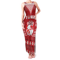 Tonga King Tupou VI Day Family Matching Tank Maxi Dress and Hawaiian Shirt Traditional Tongan Kupesi Pattern LT05 Mom's Dress Red - Polynesian Pride