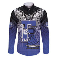 Custom Fiji Drua Family Matching Off Shoulder Maxi Dress and Hawaiian Shirt Fijian Tapa Pattern LT05 Dad's Shirt - Long Sleeve Blue - Polynesian Pride