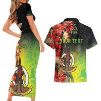 Aboriginal Dot Art Vanuatu Personalised Couples Matching Short Sleeve Bodycon Dress and Hawaiian Shirt Tropical Flowers LT05 - Polynesian Pride