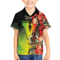 Aboriginal Dot Art Vanuatu Personalised Family Matching Off The Shoulder Long Sleeve Dress and Hawaiian Shirt Tropical Flowers LT05 Son's Shirt Reggae - Polynesian Pride