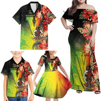 Aboriginal Dot Art Vanuatu Personalised Family Matching Off Shoulder Maxi Dress and Hawaiian Shirt Tropical Flowers LT05 - Polynesian Pride