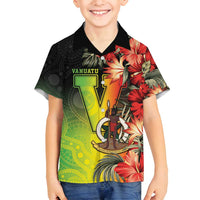 Aboriginal Dot Art Vanuatu Personalised Family Matching Off Shoulder Short Dress and Hawaiian Shirt Tropical Flowers LT05 Son's Shirt Reggae - Polynesian Pride